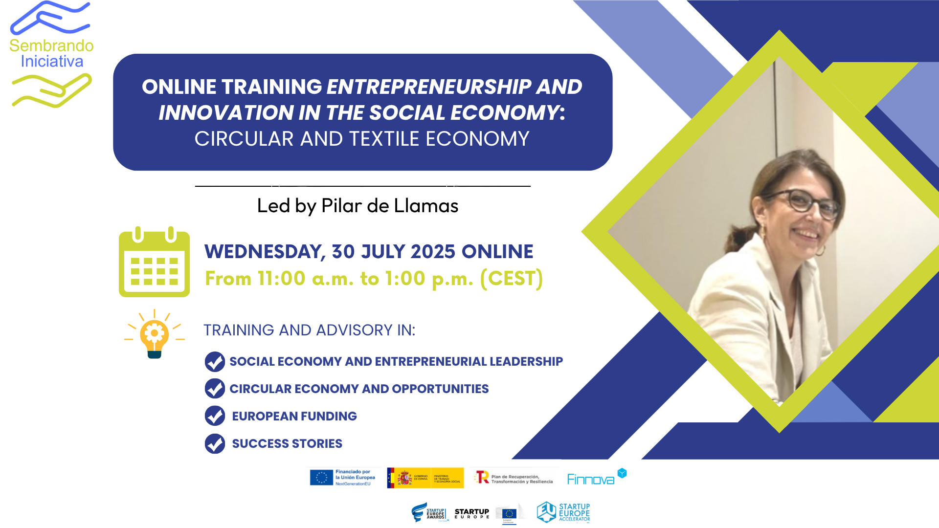 The Finnova Foundation is organising a free online training session on Wednesday, 30 July, on ‘Entrepreneurship and Innovation in the Social Economy: Circular and Textile Economy’, aimed at women and migrants